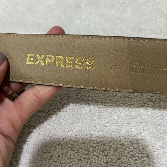 Express Womens Brown Double Ring Adjustable Belt XS Snakeskin Gold Plated NWT - Picture 2 of 10